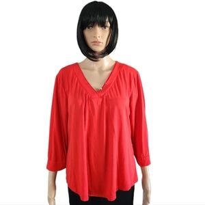 Coco y club red quarter sleeves v-neck top, size XL